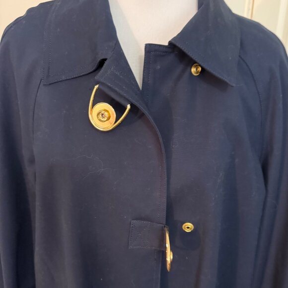 Jones New York Swing Trench Pea Coat Size L Stretch Retro Style Gold Tone Buckle - Picture 15 of 16